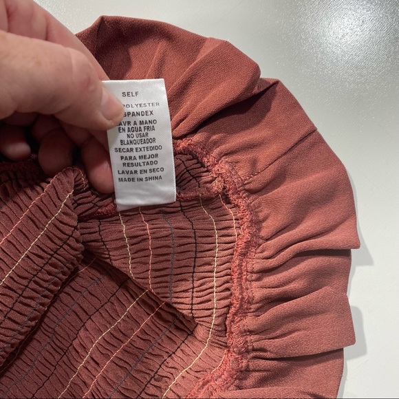 Storia Embroidered Striped Chai Smocked Ruffle Bottom Tie Sleeves Mini Dress S - Picture 12 of 16